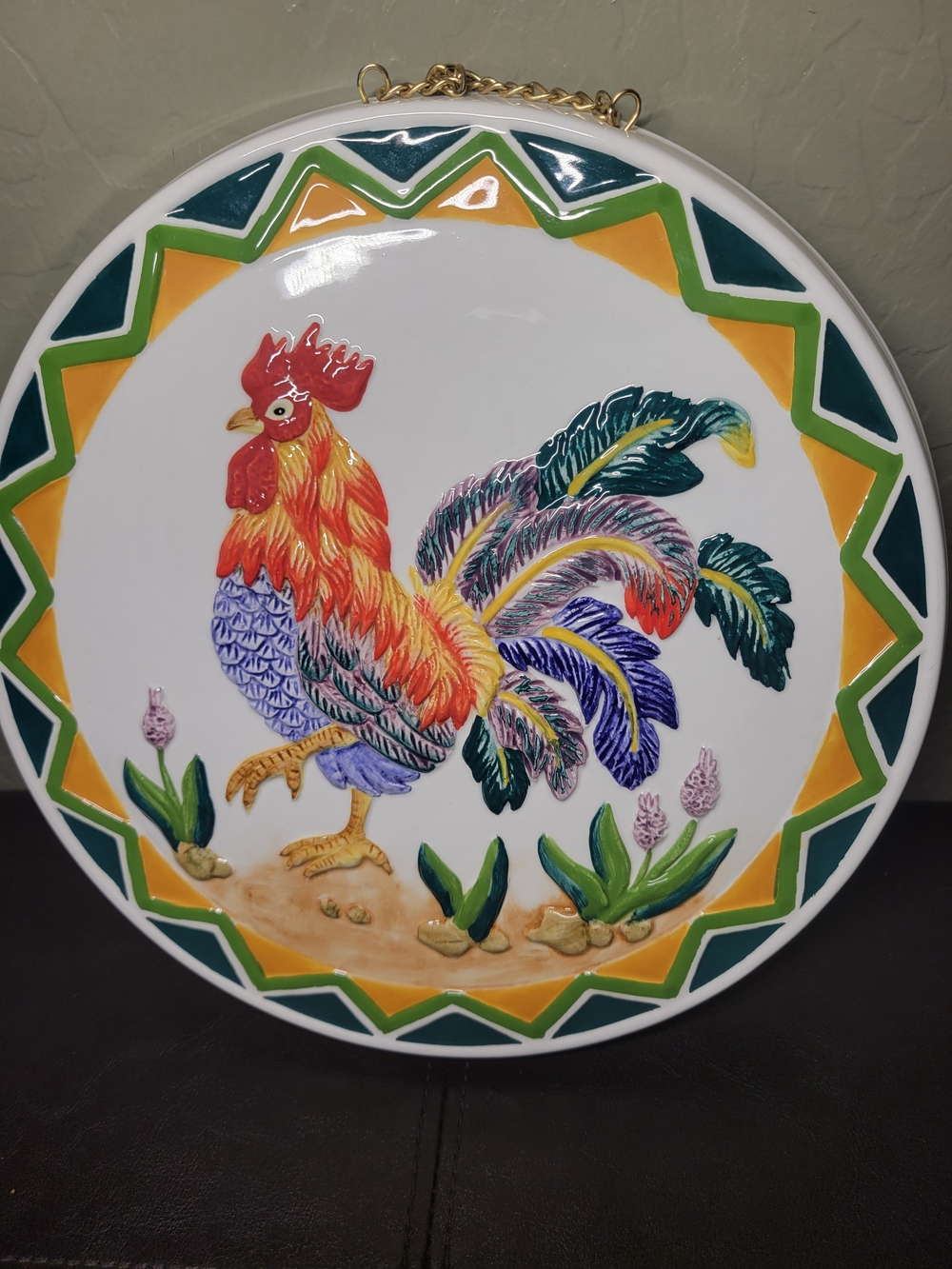 K.K. Brand Vintage Hand-Painted Ceramic Rooster Wall Plaque